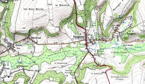 Carte ign de Vézaponin Carte ign de Vézaponin